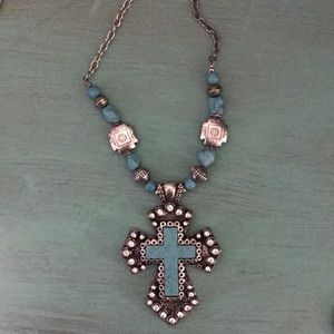 Big flashy turquoise cross necklace
